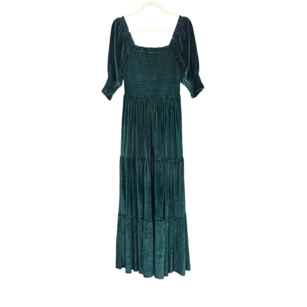 Baltic Born Clara Smocked Velvet Maxi Dress Green NWT - Picture 2 of 16